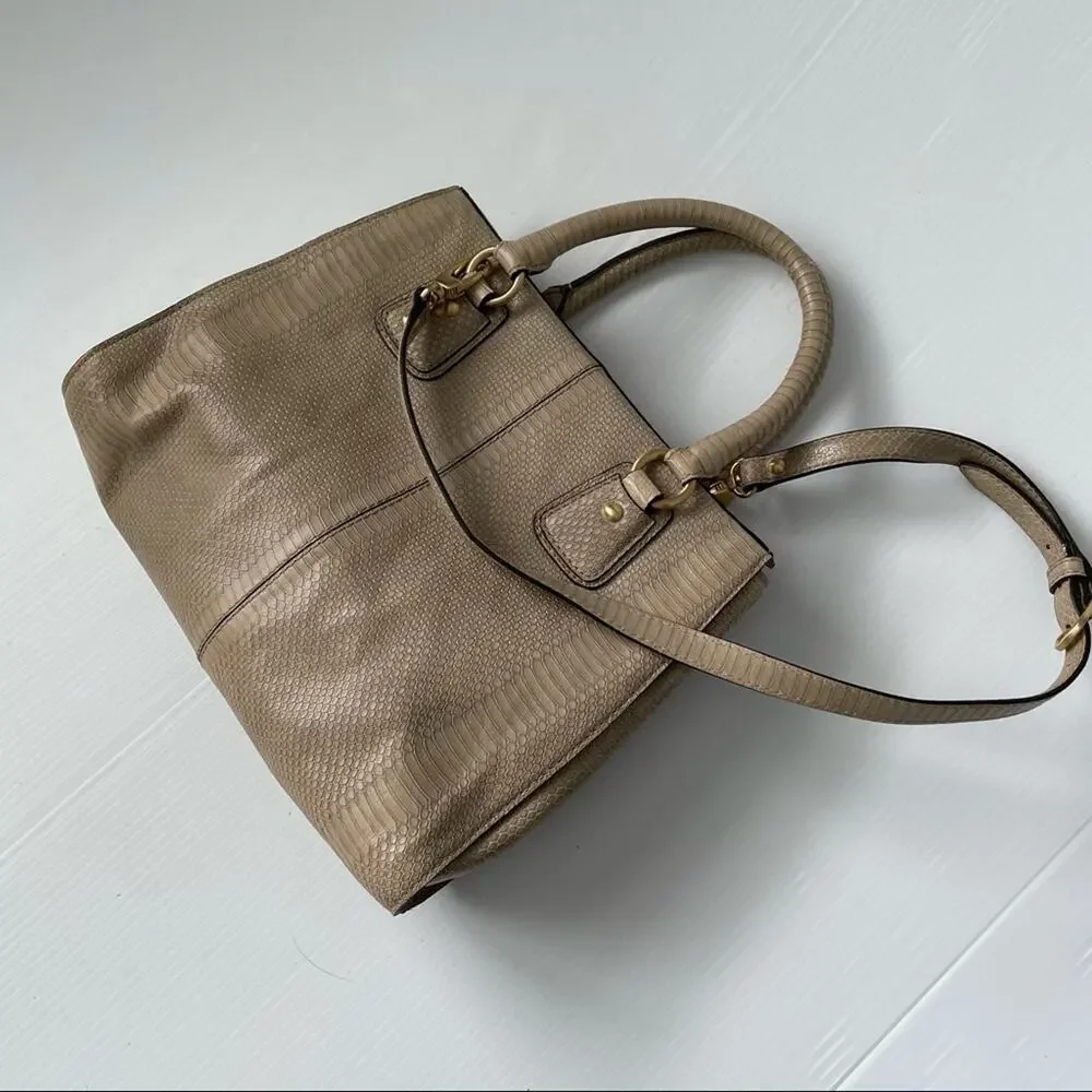 Talbots leather satchel purse magnetic closure w/ embossed snakeskin pattern